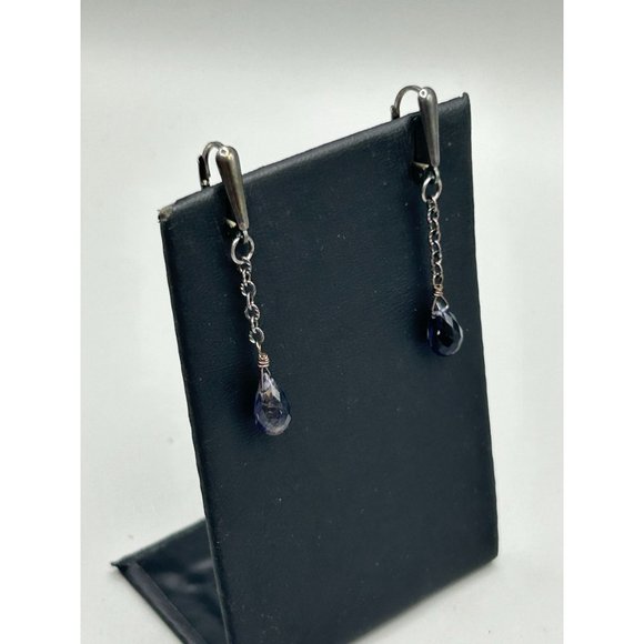 Sterling Silver Chain Dangles Earrings Sterling Silver Semi Precious Stone Drops - Picture 3 of 8